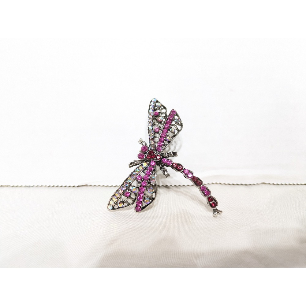 Rhinestone Dragonfly Brooch Pin Pink Purple Silver Tone Insect Costume‎ Jewelry